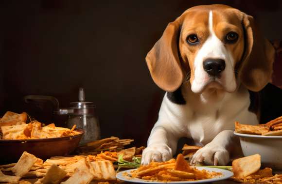 Beagle Dog Eating Food Wallpaper