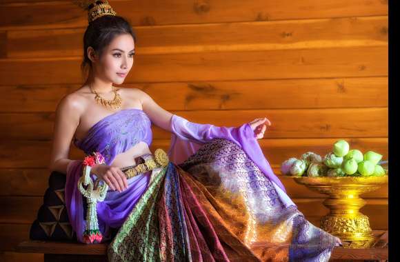 Belt Necklace Dress Hair-dress Traditional Costume Flower Model Oriental Woman Asian