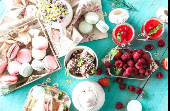 Berry Fruit Raspberry Ice Cream Sweets Macaron Food Still Life