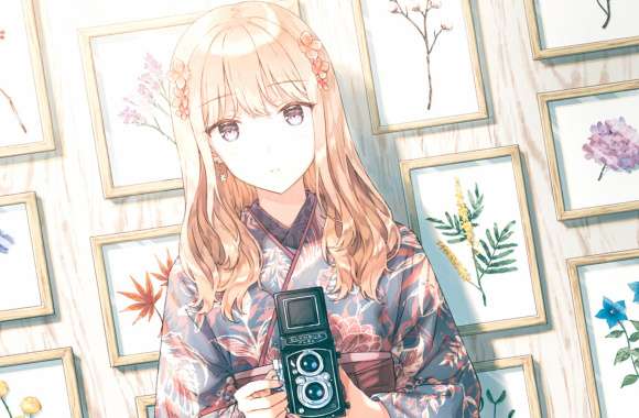 Blonde in Yukata with Camera -