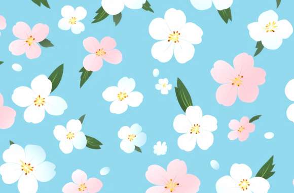 Blue Aesthetic Flower Pattern Wallpaper