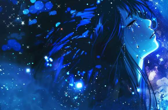 Blue Aesthetic Sad Anime Girl Crying -