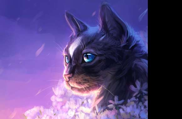 Blue Eyes Purple Flower Fantasy Cat