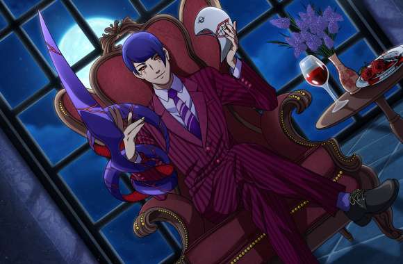 Blue Hair Window Night Mask Glass Flower Throne Tie Kagune (Tokyo Ghoul) Red Eyes Shū Tsukiyama Anime Tokyo Ghoul