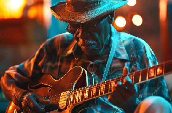 Blues Guitarist in Ambient Light - HD Music Wallpaper