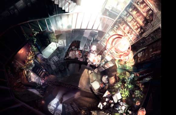 Book Scenic Ribbon Red Eyes Long Hair Flower Anime Original Wallpaper