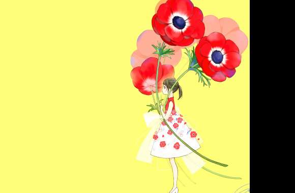 Bow (Clothing) Black Hair Short Hair Flower Poppy Anime Original