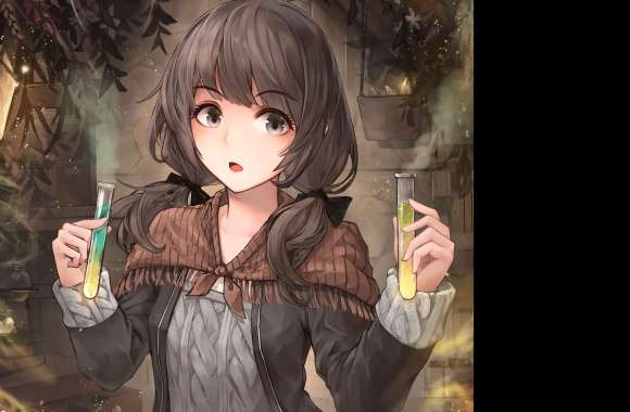 Bow (Clothing) Flower Grey Eyes Chemical Long Hair Twintails Brown Hair Anime Original