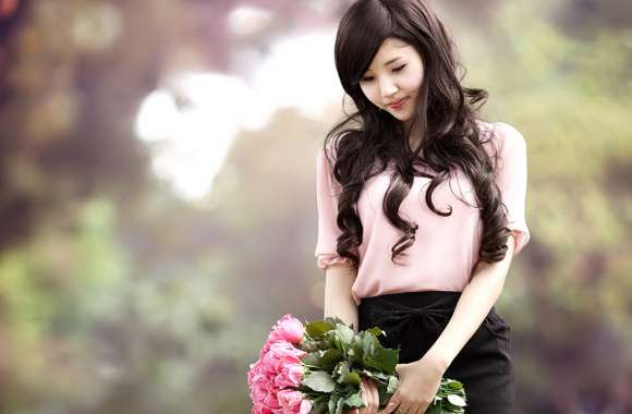 Brunette Beauty with Flowers -