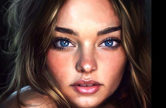 Brunette Blue Eyes Face Model Australian Painting Celebrity Miranda Kerr