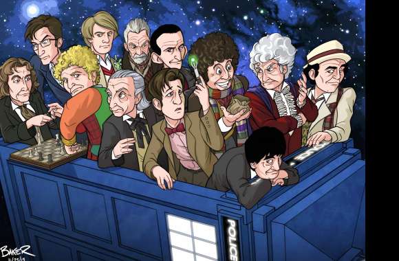 Cartoon Painting David Tennant Tom Baker Matt Smith TV Show Doctor Who (2005)