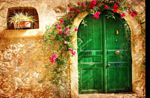 Charming Facade with Pink Flowers