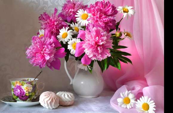 Charming Floral Delight of Pink and White Flowers wallpapers hd quality