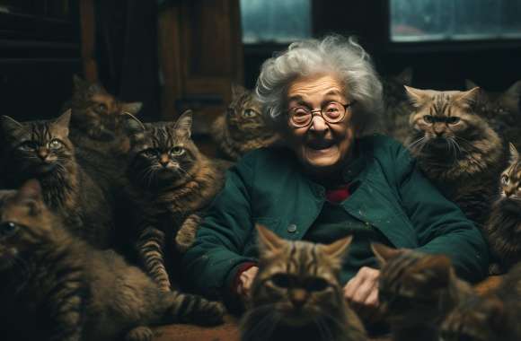 Charming Grandma with Cats - AI Art