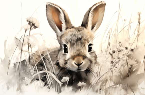 Charming Rabbit – Serene Meadow Background