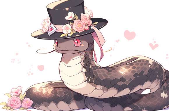 Charming Serpent in Top Hat - AI-Generated Snake Art