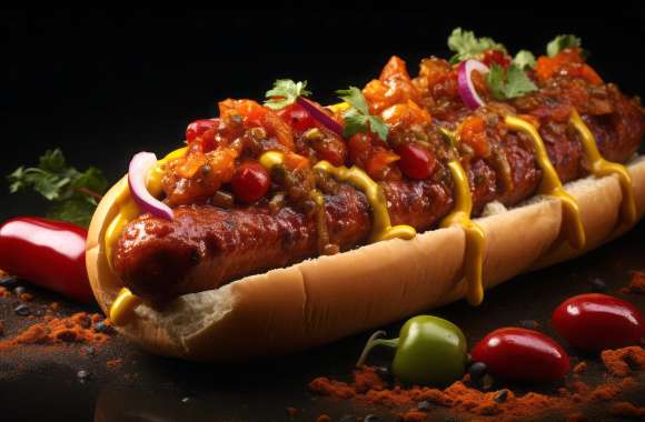 Chili Loaded Hot Dog HD Desktop Wallpaper