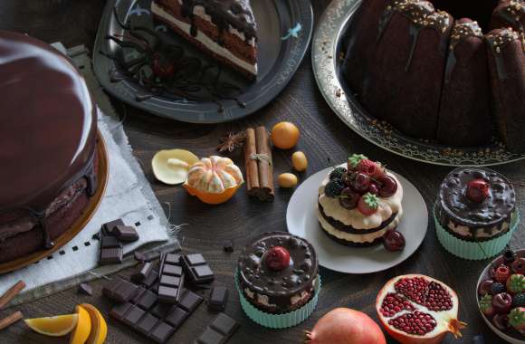 Chocolate Fruit Dessert Cake Food Still Life