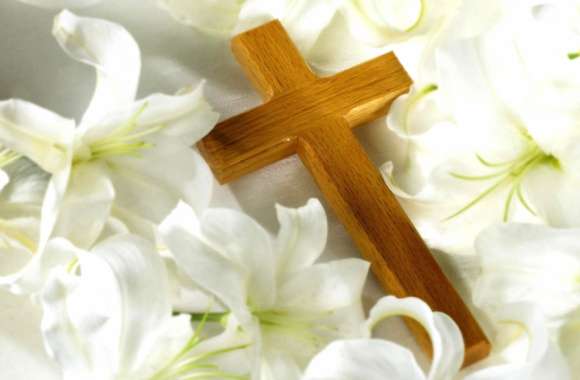 Christian Cross with White Lilies