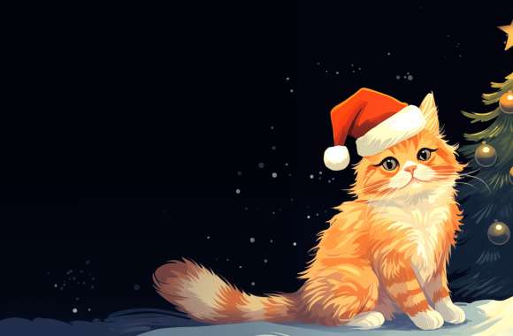 Christmas Cat in Santa Hat wallpapers hd quality