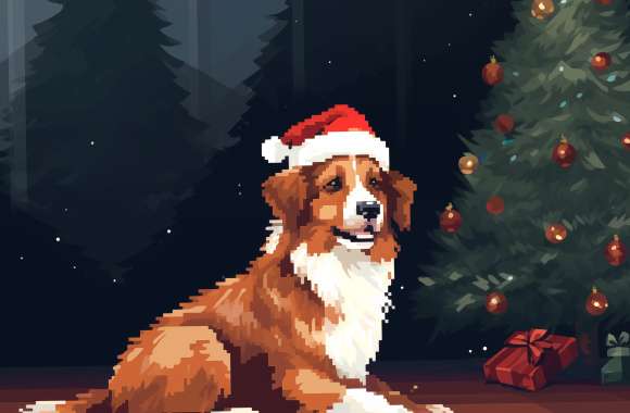 Christmas Dog in Santa Hat