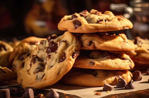 Close Up Chocolate Chip Cookies Wallpaper