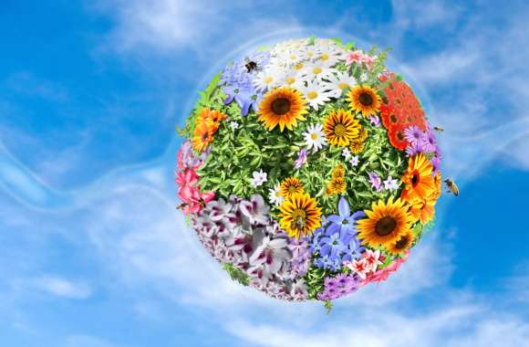 Colorful Colors Bee Flower Ball Artistic Spring
