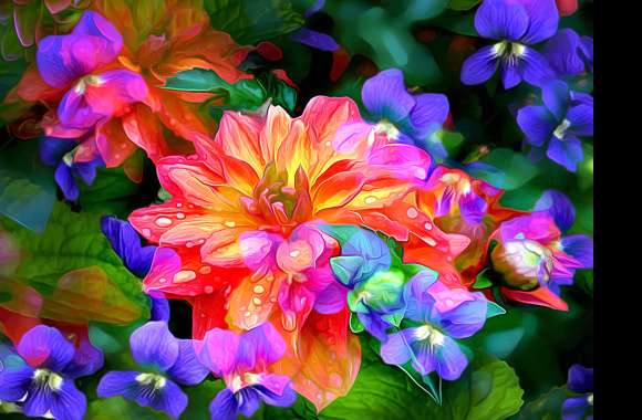 Colorful Colors Dahlia Flower Artistic Painting