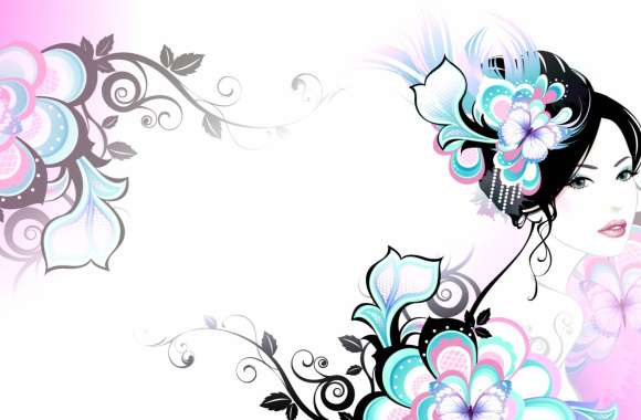 Colorful Flower Asian Fantasy Woman