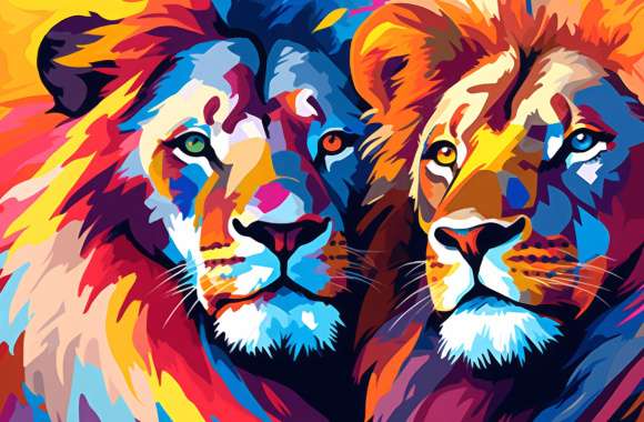 Colorful Pop Art Lions