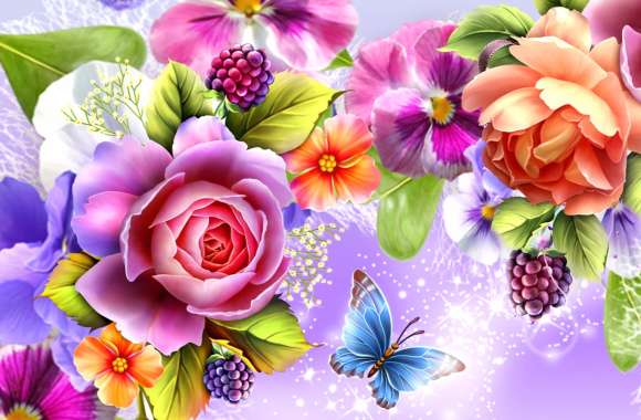 Colorful Sparkles Butterfly & Floral