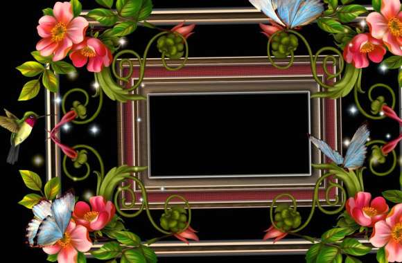 Colorful Spring Bird Butterfly Flower Artistic Frame