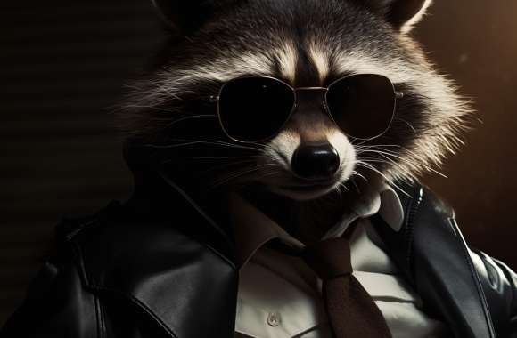 Cool Cop Raccoon – Humorous Animal Desktop Background