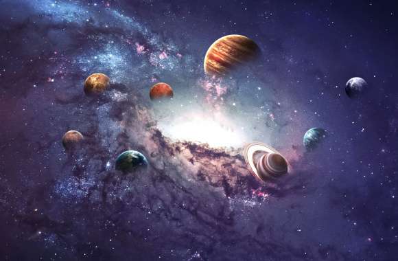 Cosmic Planets Galaxy HD Desktop Wallpaper