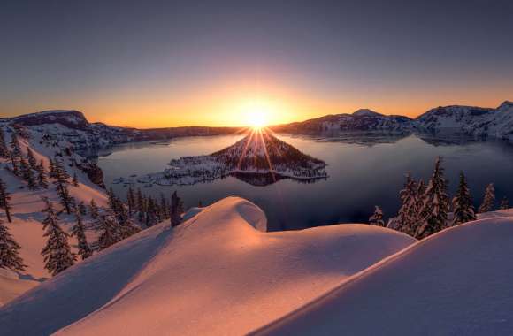 Crater Lake Winter Sunrise wallpapers hd quality