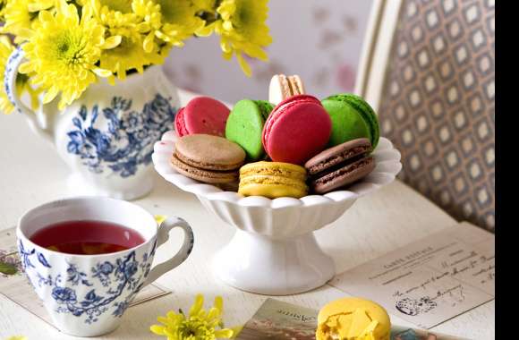 Cup Still Life Tea Sweets Food Macaron