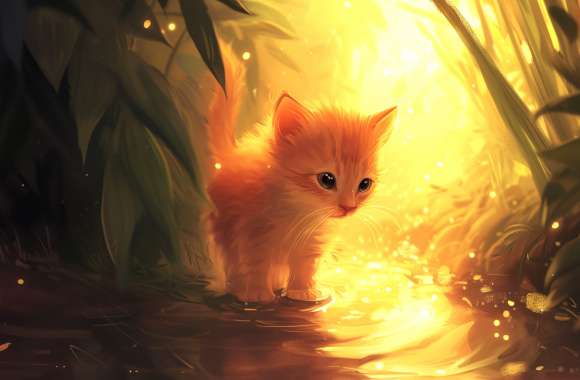 Cute Cat in Sunlit Forest wallpapers hd quality