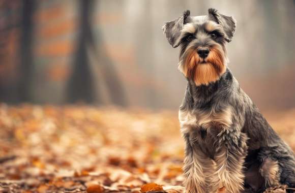 Cute Schnauzer in Autumn - wallpapers hd quality