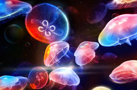 Dancing Colorful Jellyfish Animal Artistic