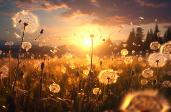 Dandelion Twilight Glow - HD Floral Wallpaper