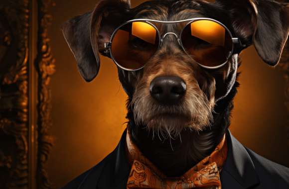 Dapper Dog in Tuxedo and Sunglasses