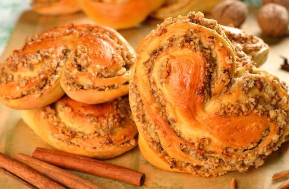 Delicious Baking of Sweet Nut-Cinnamon Rolls wallpapers hd quality