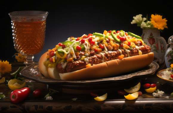 Delicious Chili Loaded Hot Dog