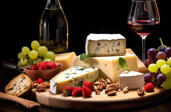 Delicious Meal With Wine and Cheese Wallpaper