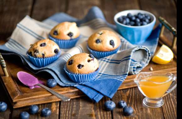 Delicious Sweets of Coffee, Tea, and Blueberry Muffins