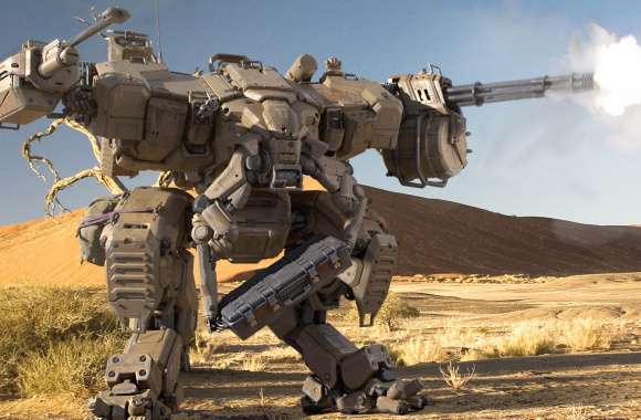 Desert Combat Robot - HD Sci-Fi Wallpaper