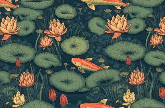 Desktop background of koi fish and flowers wallpapers hd quality