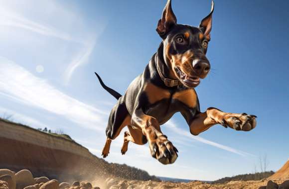 Doberman Pinscher Jumping Wallpaper