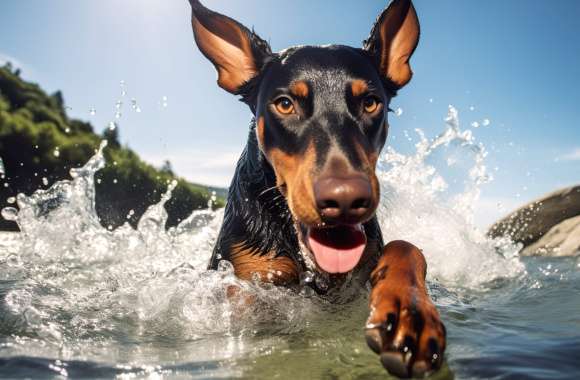 Doberman Pinscher Swimming Wallpaper