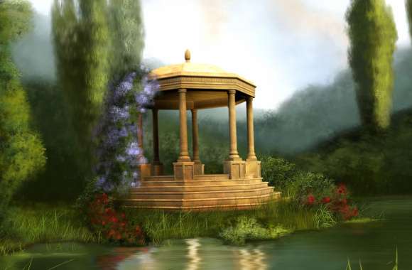 Dreamy Gazebo in a Floral Park - wallpapers hd quality